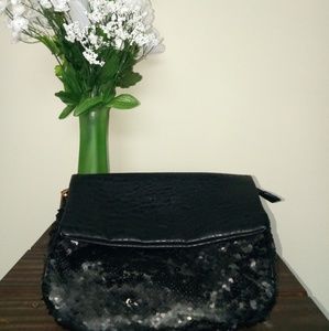 French Connection Black matte sequin clutch